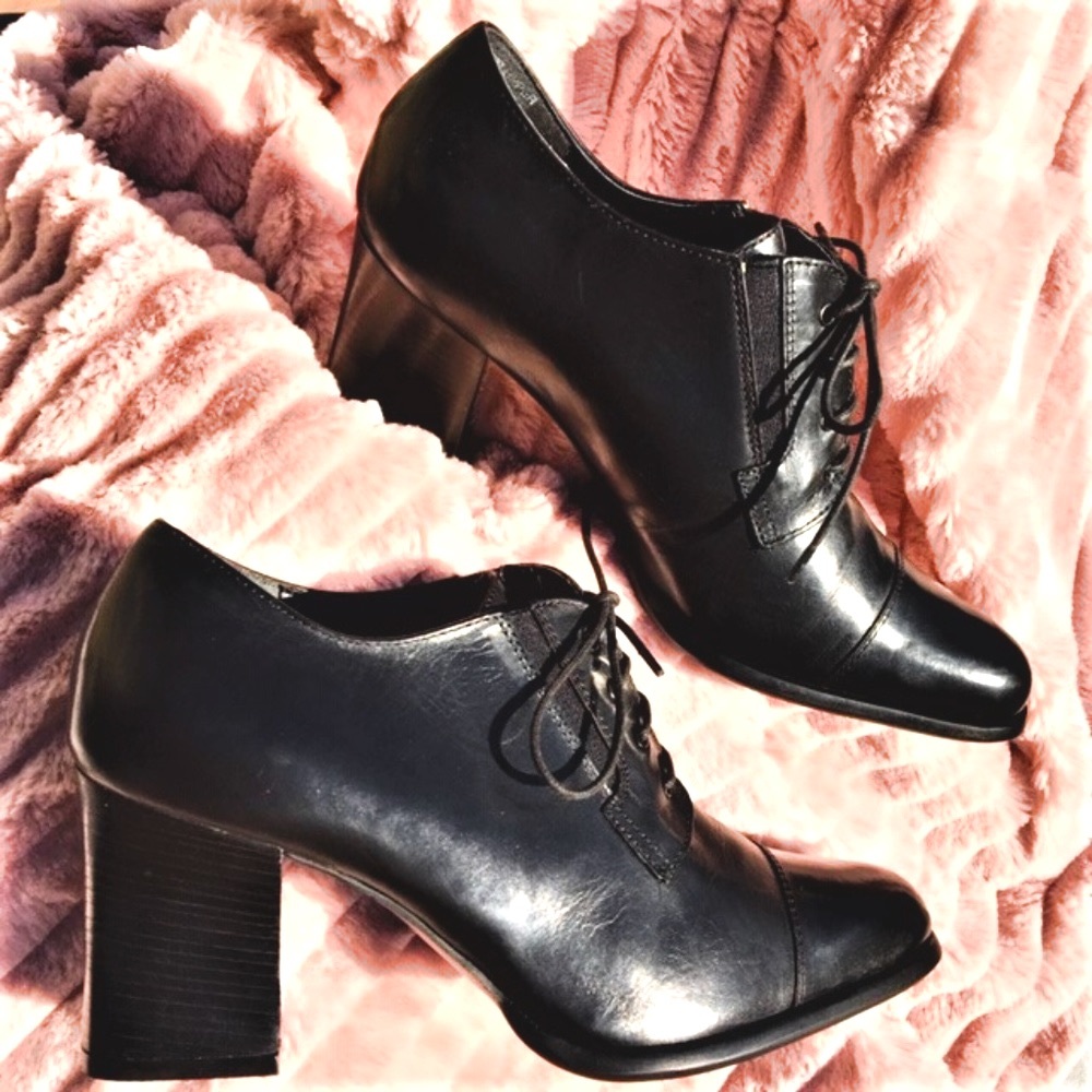 Bandolino Victorian Black Leather Steam Punk Bootie Witch Costume High Heals
